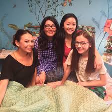 Jenny Han with some of the cast from "To All the Boys I've Loved Before".