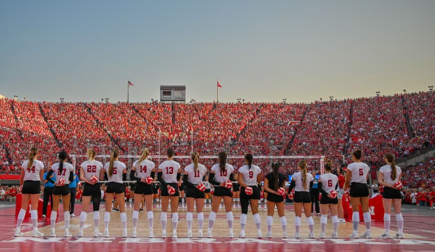 Nebraska volleyball lining up before there history making game  
